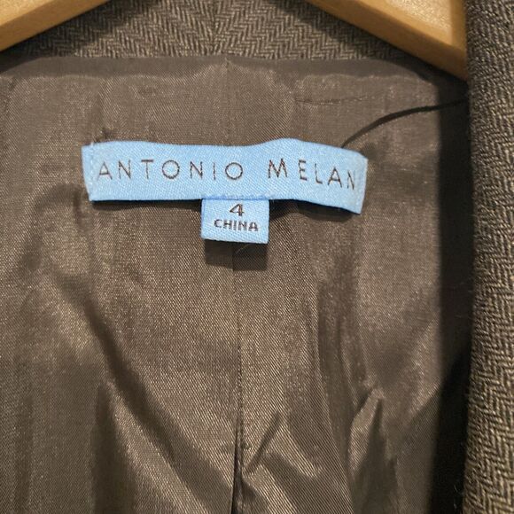 Antoni Melani Women's Brown Wool Herringbone Jeweled Button Blazer Sz 4 - Picture 4 of 9